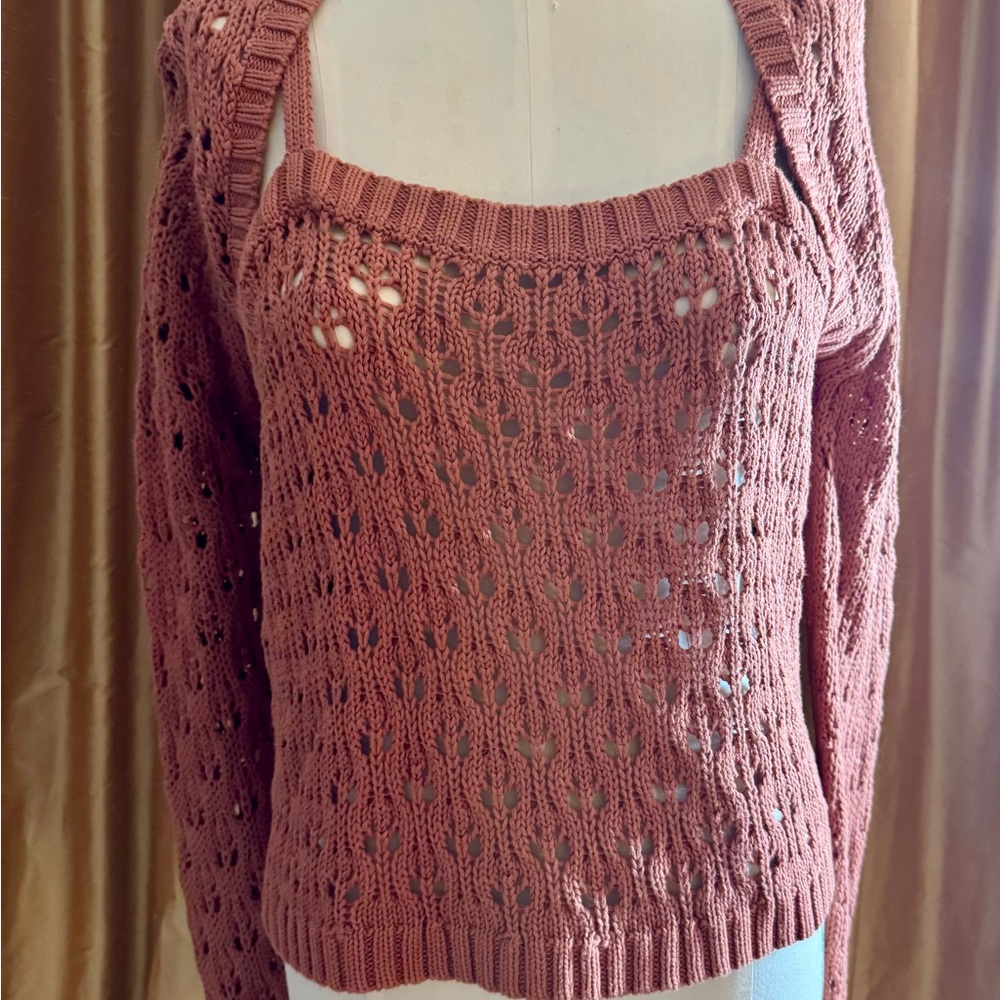 Elegant Off-the-Shoulder Knit Sweater - Rosewood